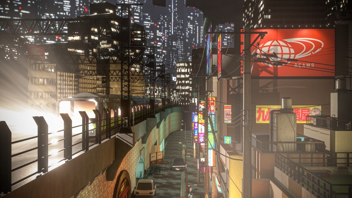 「Tokyo Mood by BEAMS」イメージ画像。数分に一度、鉄道が高架を走ると辺りには走行音が響き、ヘッドライトと車窓の光が街を照らす。ガード下には飲食店やゲームセンターが、裏路地には何軒もの居酒屋が並び、遠景には高層ビル郡が見える(photo by suma)