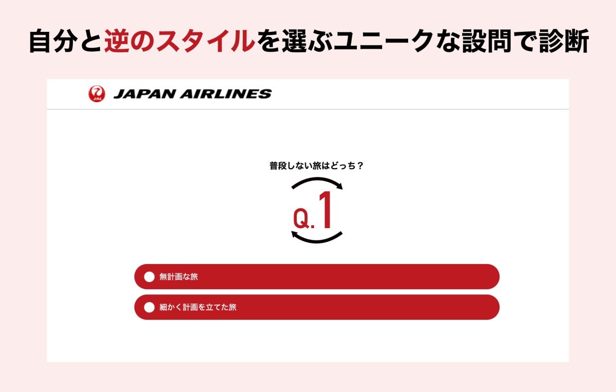 「逆に選んで逆にあり!?『旅診断』」設問画面