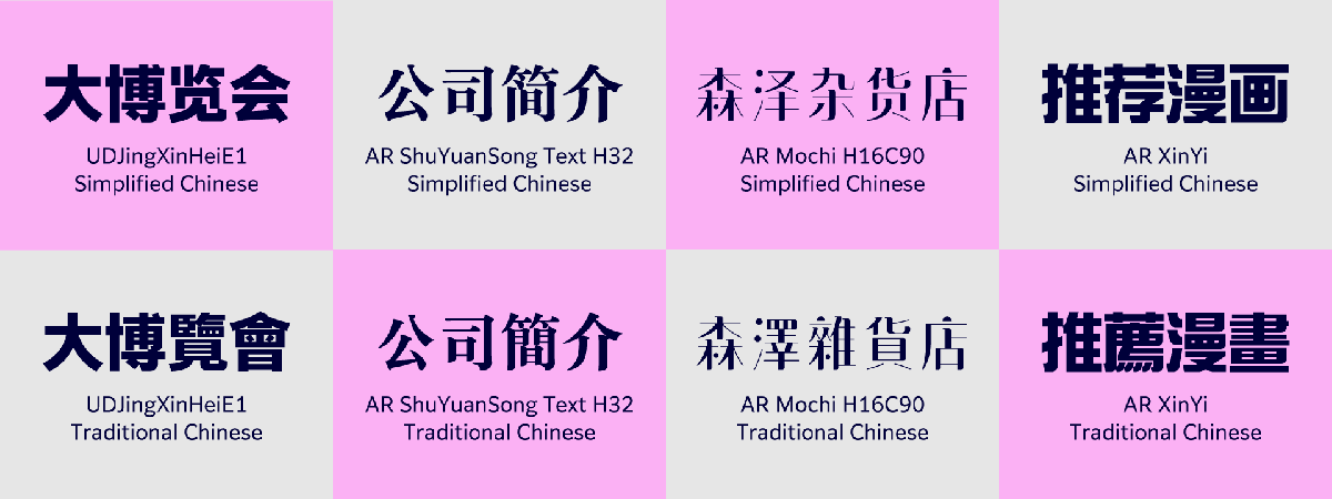 Arphic Typesの簡体字・繁体字書体ラインナップ