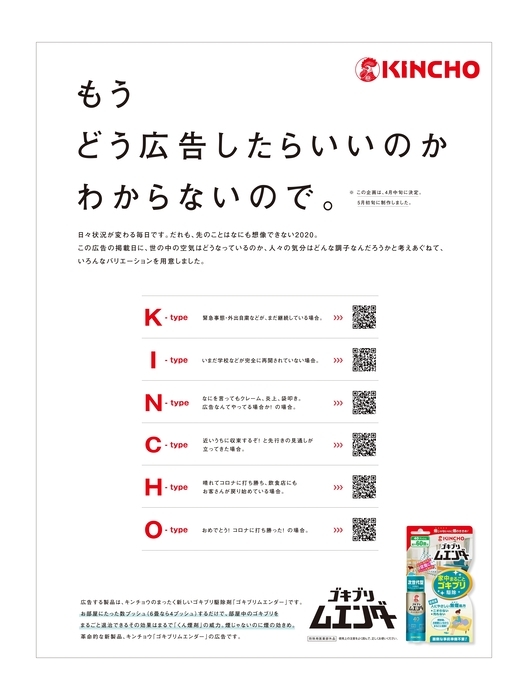 社名である「KINCHO」から、それぞれ6つのアルファベットでタイプ分けされた。